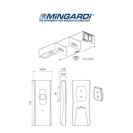 MR-T1 Mingardi - Single-channel remote control for controlling 1 opening or a group
