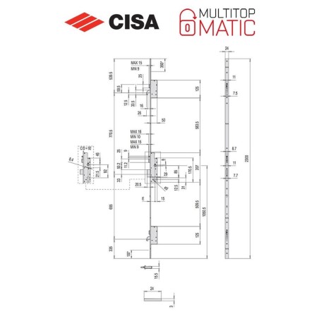 Serratura meccanica multipunto Cisa Multitop Matic entrata 35 frontale piatto serie 4A000-35