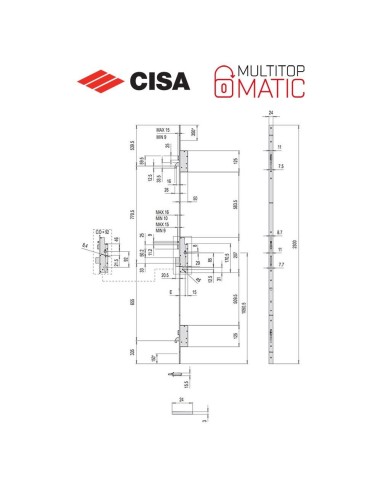 Cisa Multitop Matic multipoint mechanical lock, entry 40, flat front, 4A000-40 series