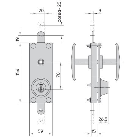 8217 Viro armoured lock for overhead doors with rods