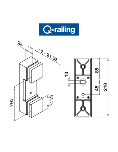 Q-Railing - adattatore per vetro con base piatta Easy Glass 4762