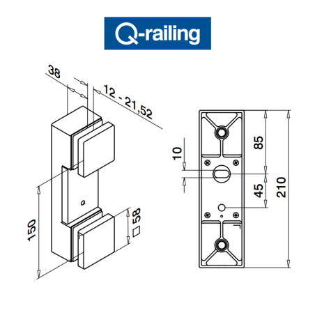 Q-Railing - Glass adapter with flat base Easy Glass 4762