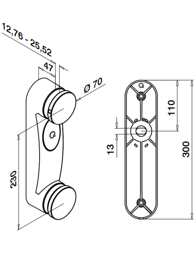 MOD 0760 Q-Railing adattatore per vetro con base piatta Easy Glass