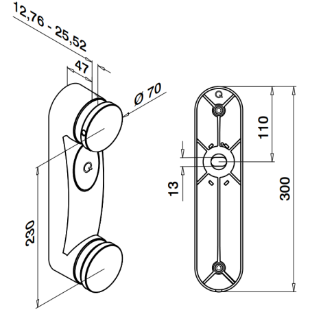 MOD 0760 Q-Railing glass adapter with flat base Easy Glass