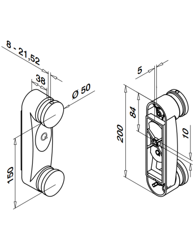 Q-Railing - Glass adapter with flat base Easy Glass MOD 0766