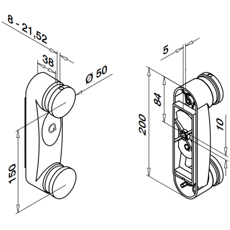 Q-Railing - adattatore per vetro con base piatta Easy Glass MOD 0766