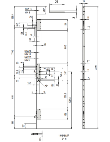 4P01035 Cisa Multitop MATIC EXIT motorized mortise lock for panic door flat front