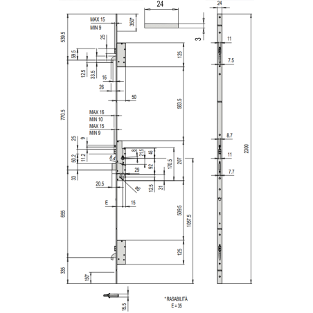 4P01035 Cisa Multitop MATIC EXIT motorized mortise lock for panic door flat front