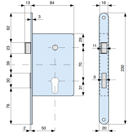 461500 MG mortise lock