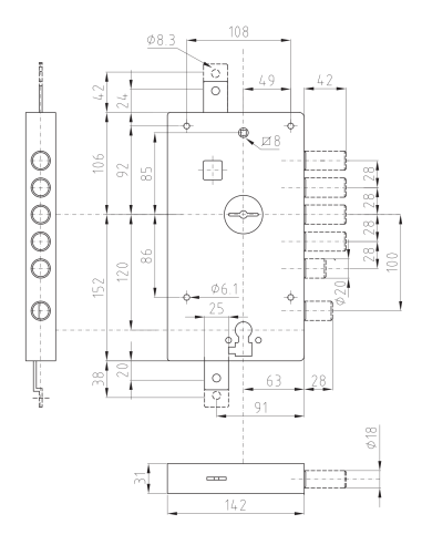 SER NE 17 1D Dierre - Triple lock with double map and European cylinder for armoured doors with entry 60