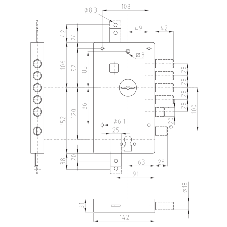 SER NE 17 1D Dierre - Triple lock with double map and European cylinder for armoured doors with entry 60