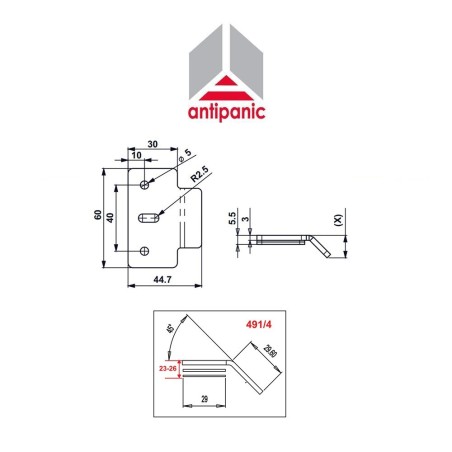 491/4 Antipanic - Meeting for anti-panic handles PVC profile
