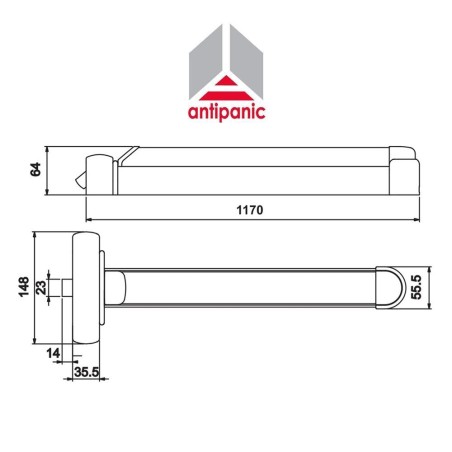 601/2 Antipanic - Central mechanical panic bar with integrated bar L. 1170 mm