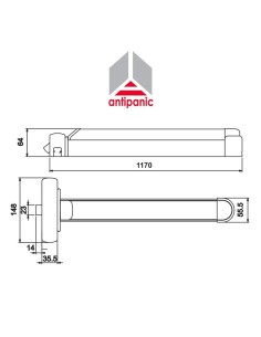 603/2 Antipanic - Maniglione antipanico meccanico triplice con barra integrata L. 1170 mm