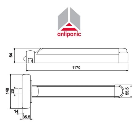 603/2 Antipanic - Maniglione antipanico meccanico triplice con barra integrata L. 1170 mm | Accessori per Infissi