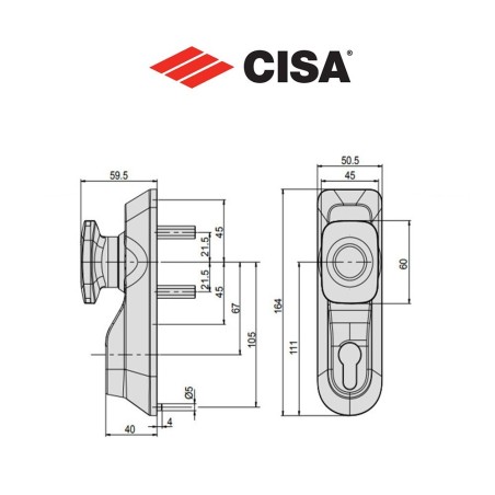 0707869 Cisa - External control knob with cylinder for Fast panic exit devices