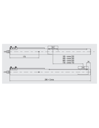 PA-L/S - Attuatore a fulcro scorrevole laterale 500N per apertura sia verso l’interno che verso l’esterno