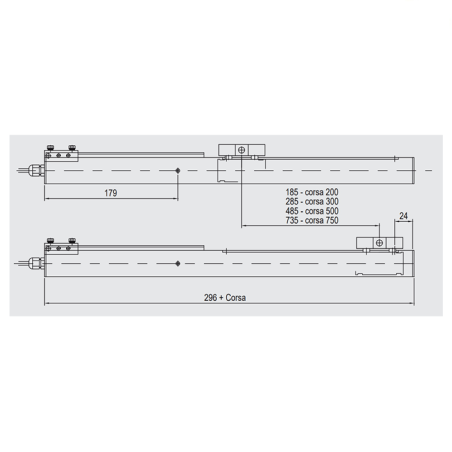 PA-L/S - Attuatore a fulcro scorrevole laterale 500N per apertura sia verso l’interno che verso l’esterno