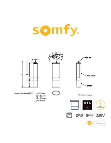IRISMO WIREFREE 45 RTS Somfy Motore tenda irismo wirefree
