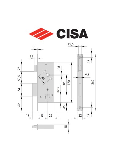 57211 Cisa - Serratura da infilare a doppia mappa per porte in legno | Accessori per Infissi