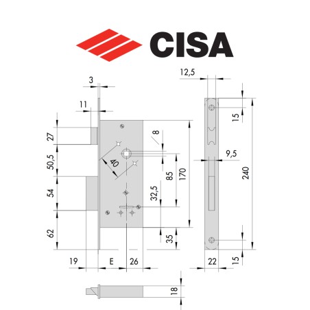 57211 Cisa - Serratura da infilare a doppia mappa per porte in legno | Accessori per Infissi