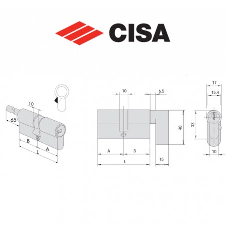 0E307 Cisa - Cilindro a profilo europeo predisposto per montaggio pomolo | Accessori per Infissi