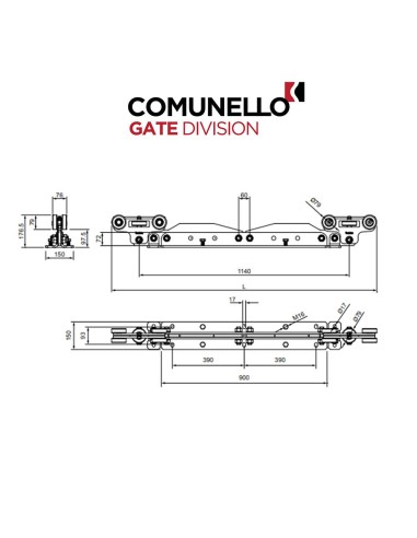 CGA-600.10 P - Comunello - Carrello Bullet Mini regolabile a 10 ruote per serie alluminio