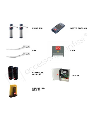 E5 BT A18 KIT THALIA BT B80 DUO BFT operatore elettromeccanico per ante di cancelli battenti pedonali e carrabili