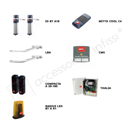 E5 BT A18 KIT THALIA BT B80 DUO BFT operatore elettromeccanico per ante di cancelli battenti pedonali e carrabili