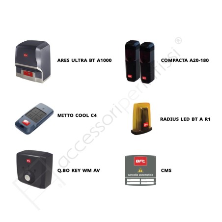 ARES ULTRA BT A1000 KIT BFT completo 24 V per cancelli scorrevoli