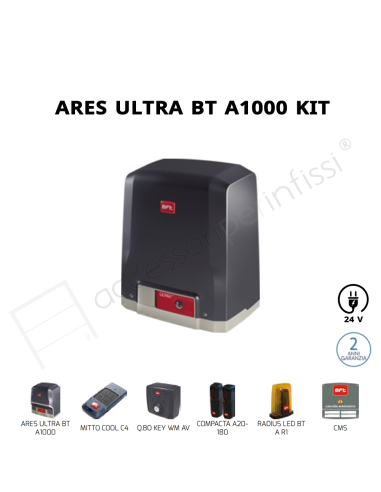 ARES ULTRA BT A1000 KIT BFT completo 24 V per cancelli scorrevoli