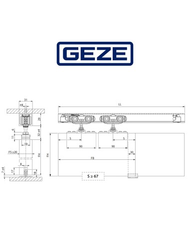 ROLLAN 80 NT Geze - Sistema di ferramenta per porte scorrevoli con peso dell'anta 80 kg