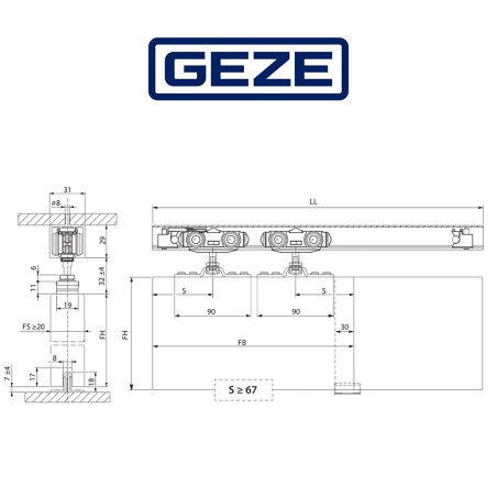 ROLLAN 80 NT Geze - Sistema di ferramenta per porte scorrevoli con peso dell'anta 80 kg